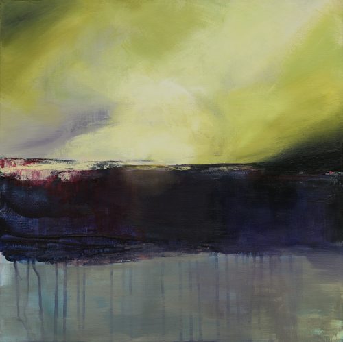 Obra de arte original contemporánea, Aurora misteriosa, 50 x 50 cm, paisaje abstracto por Luc Andrieux