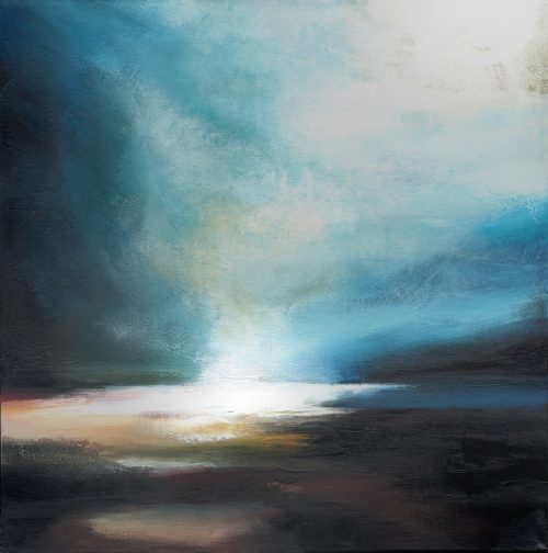Obra de arte original contemporánea, Azul lejano, 50 x 50 cm, paisaje abstracto por Luc Andrieux