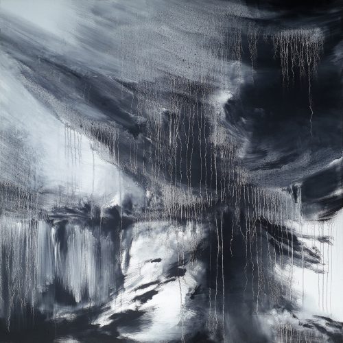 Obra de arte original contemporánea, Diluvio, 100 x 100 cm, paisaje abstracto por Luc Andrieux