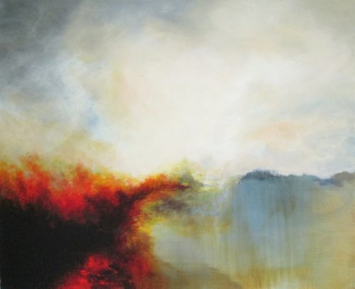 Opera d'arte contemporanea originale, Nascita, 81 x 100 cm, paesaggio astratto di Luc Andrieux