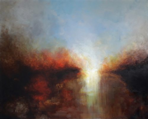 Opera d'arte contemporanea originale, Origine, 81 x 100 cm, paesaggio astratto di Luc Andrieux