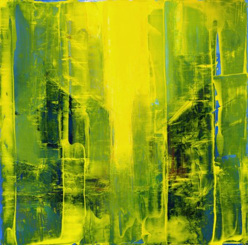 Obra de arte original contemporánea, Sol verde 2, 50 x 50 cm, paisaje abstracto por Luc Andrieux