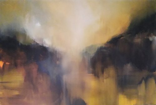 Opera d'arte contemporanea originale, Meditazione, 100 x 150 cm, paesaggio astratto di Luc Andrieux