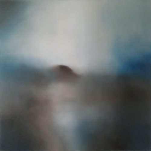 Opera d'arte contemporanea originale, Oblio, 100 x 100 cm, paesaggio astratto di Luc Andrieux