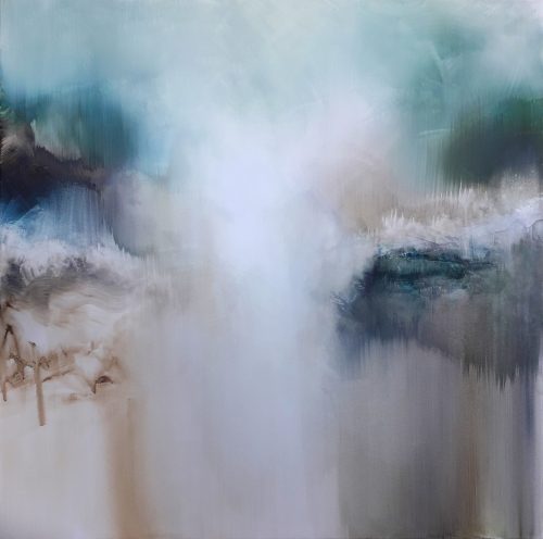 Opera d'arte contemporanea originale, Quintessenza, 100 x 100 cm, paesaggio astratto di Luc Andrieux