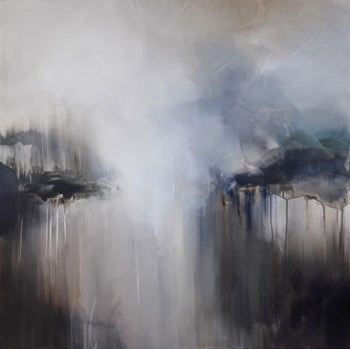 Obra de arte original contemporánea, Resplandor, 100 x 100 cm, paisaje abstracto por Luc Andrieux
