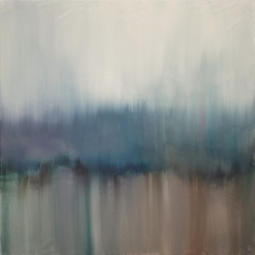 Opera d'arte contemporanea originale, Risonanza, 100 x 100 cm, paesaggio astratto di Luc Andrieux