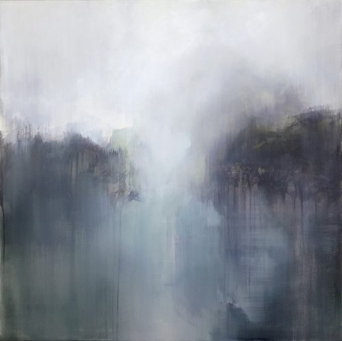 Obra de arte original contemporánea, Silencio, 100 x 100 cm, paisaje abstracto por Luc Andrieux
