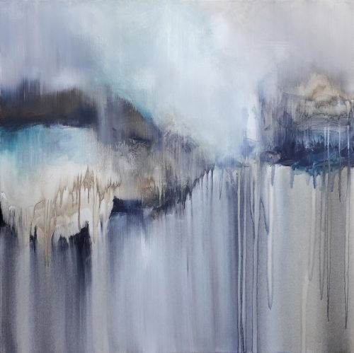 Opera d'arte contemporanea originale, Trascendenza, 100 x 100 cm, paesaggio astratto di Luc Andrieux