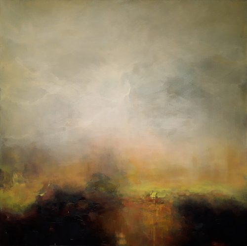 Opera d'arte contemporanea originale, Transizione, 100 x 100 cm, paesaggio astratto di Luc Andrieux