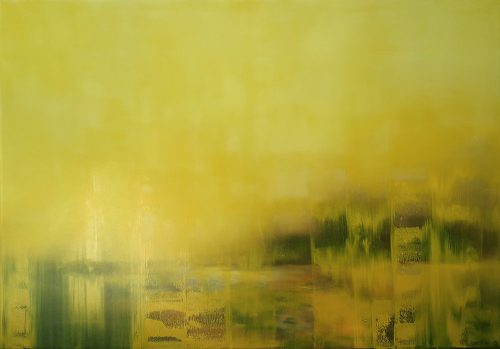 Opera d'arte contemporanea originale, Campagna, 81 x 116 cm, paesaggio astratto di Luc Andrieux