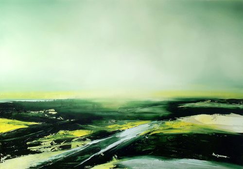 Opera d'arte contemporanea originale, Orizzonte 13, 81 x 116 cm, paesaggio astratto di Luc Andrieux