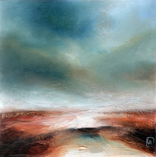 Opera d'arte contemporanea originale, Orizzonte 2, 15 x 15 cm, paesaggio astratto di Luc Andrieux