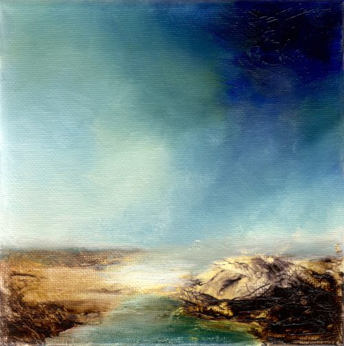 Opera d'arte contemporanea originale, Orizzonte 3, 15 x 15 cm, paesaggio astratto di Luc Andrieux