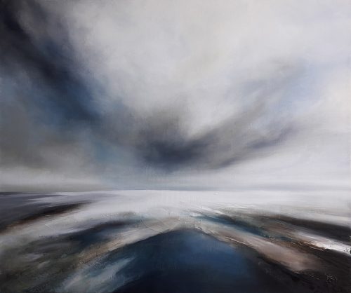 Opera d'arte contemporanea originale, Orizzonte 9, 46 x 55 cm, paesaggio astratto di Luc Andrieux