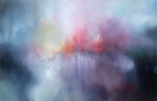 Opera d'arte contemporanea originale, Rimanenza, 90 x 140 cm, paesaggio astratto di Luc Andrieux