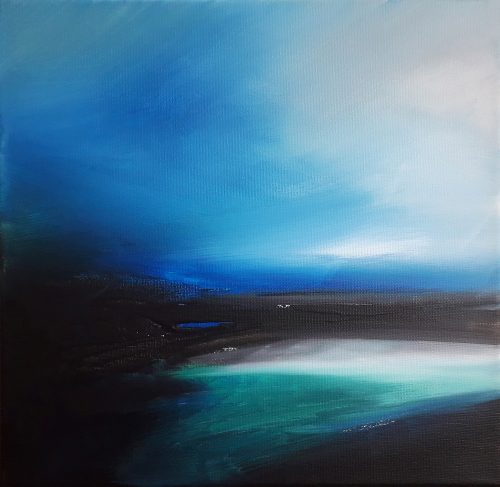 Opera d'arte contemporanea originale, Terre boréale 2, 30 x 30 cm, paesaggio astratto di Luc Andrieux
