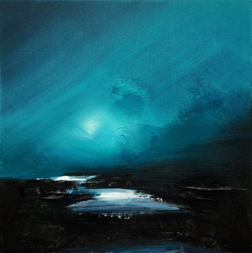Opera d'arte contemporanea originale, Terra boreale 9, 25 x 25 cm, paesaggio astratto di Luc Andrieux