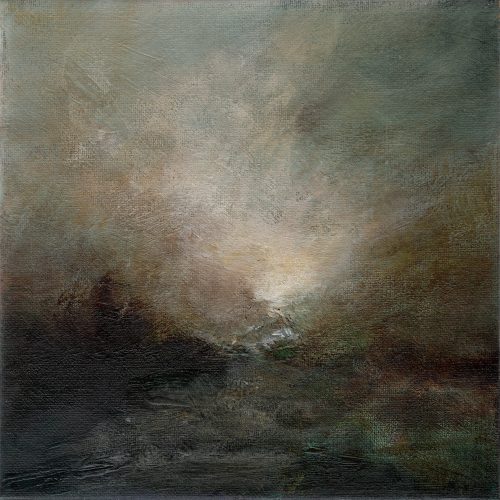Opera d'arte contemporanea originale, Alchimia 1, 20 x 20 cm, paesaggio astratto di Luc Andrieux