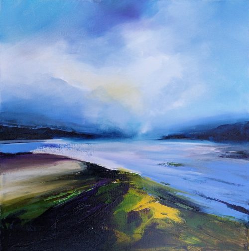 Œuvre d'art originale contemporaine, Azur, 50 x 50 cm, paysage abstrait par Luc Andrieux