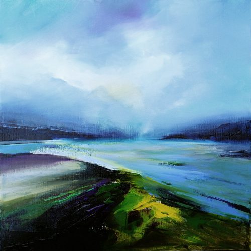 Œuvre d'art originale contemporaine, Azur, 50 x 50 cm, paysage abstrait par Luc Andrieux