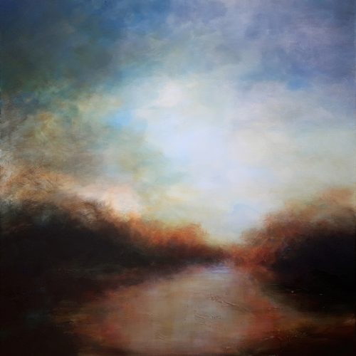 Opera d'arte contemporanea originale, Giubilo, 80 x 80 cm, paesaggio astratto di Luc Andrieux