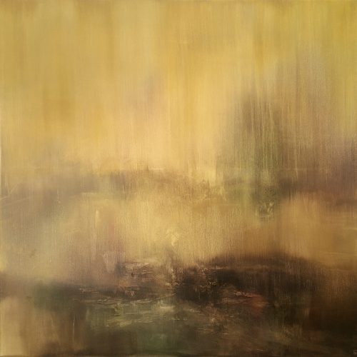 Opera d'arte contemporanea originale, Pioggia, 80 x 80 cm, paesaggio astratto di Luc Andrieux