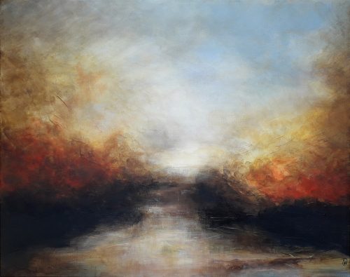 Opera d'arte contemporanea originale, Respiro, 40 x 50 cm, paesaggio astratto di Luc Andrieux