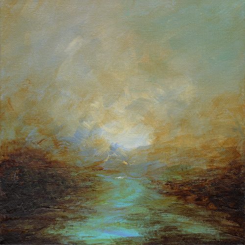 Opera d'arte contemporanea originale, Alchimia 10, 20 x 20 cm, paesaggio astratto di Luc Andrieux