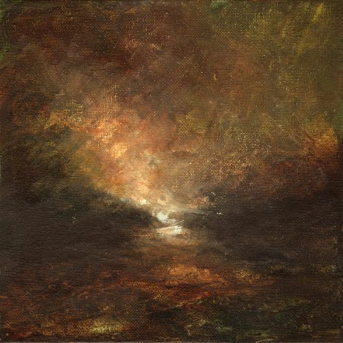 Opera d'arte contemporanea originale, Alchimia 2, 20 x 20 cm, paesaggio astratto di Luc Andrieux
