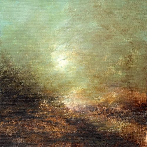 Opera d'arte contemporanea originale, Alchimia 3, 20 x 20 cm, paesaggio astratto di Luc Andrieux