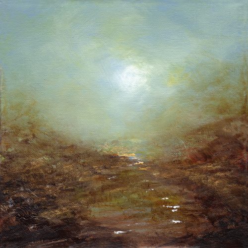 Opera d'arte contemporanea originale, Alchimia 6, 20 x 20 cm, paesaggio astratto di Luc Andrieux