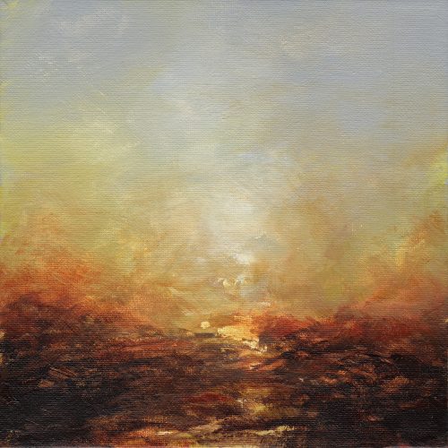Opera d'arte contemporanea originale, Alchimia 8, 20 x 20 cm, paesaggio astratto di Luc Andrieux
