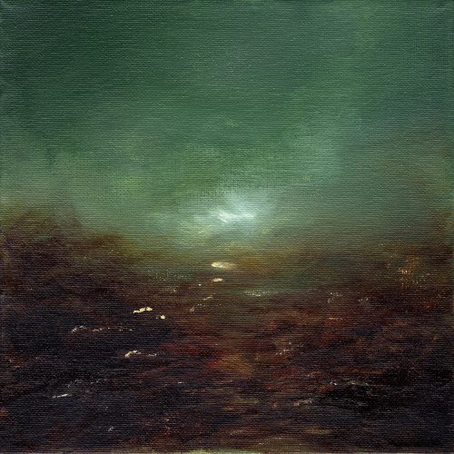 Opera d'arte contemporanea originale, Alchimia 9, 20 x 20 cm, paesaggio astratto di Luc Andrieux