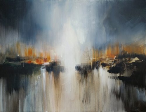 Obra de arte original contemporánea, Atracción 2, 89 x 116 cm, paisaje abstracto por Luc Andrieux