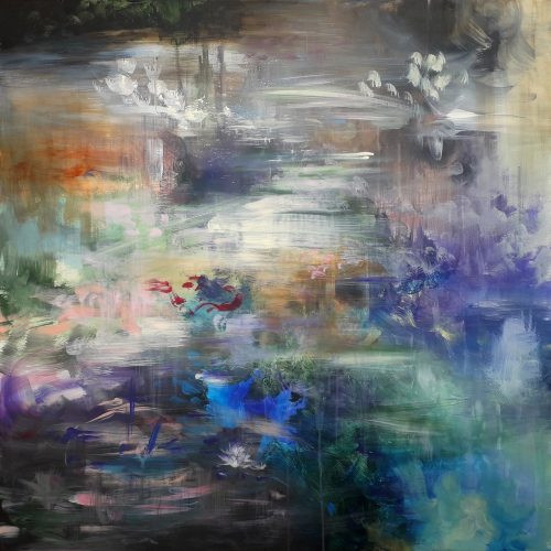 Obra de arte original contemporánea, Edén 5, 100 x 100 cm, paisaje abstracto por Luc Andrieux