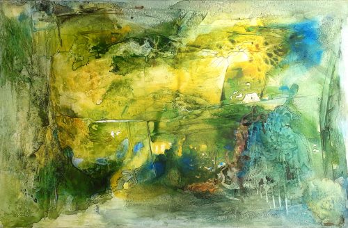 Obra de arte original contemporánea, Bosque secreto, 75 x 115 cm, paisaje abstracto por Luc Andrieux