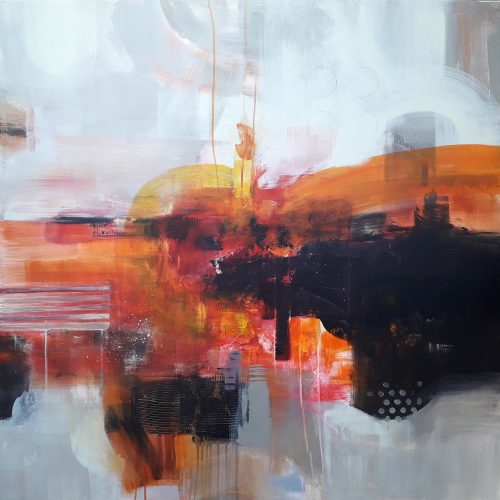 Obra de arte original contemporánea, Incandescencia, 100 x 100 cm, paisaje abstracto por Luc Andrieux