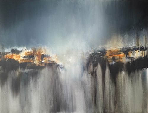 Obra de arte original contemporánea, Refugio, 89 x 116 cm, paisaje abstracto por Luc Andrieux