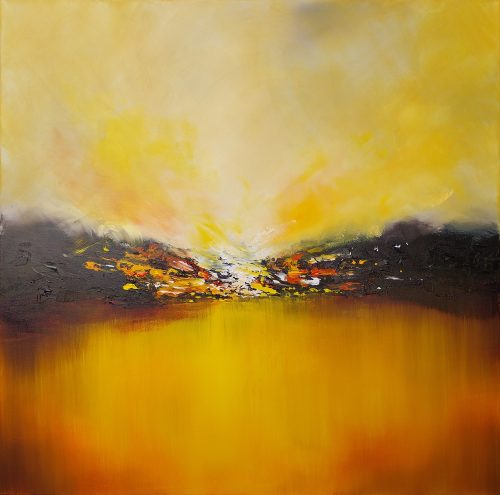 Œuvre d'art originale contemporaine, Irruption 7, 100 x1 00 cm, paysage abstrait par Luc Andrieux