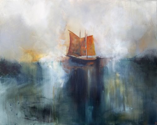 Opera d'arte contemporanea originale, Viaggio 1, 73 x 92 cm, paesaggio astratto di Luc Andrieux