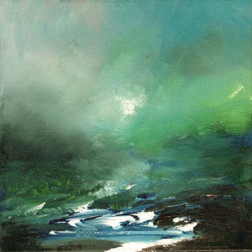 Opera d'arte contemporanea originale, Alchimia 21, 20 x 20 cm, paesaggio astratto di Luc Andrieux