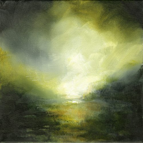 Opera d'arte contemporanea originale, Alchimia 22, 20 x 20 cm, paesaggio astratto di Luc Andrieux