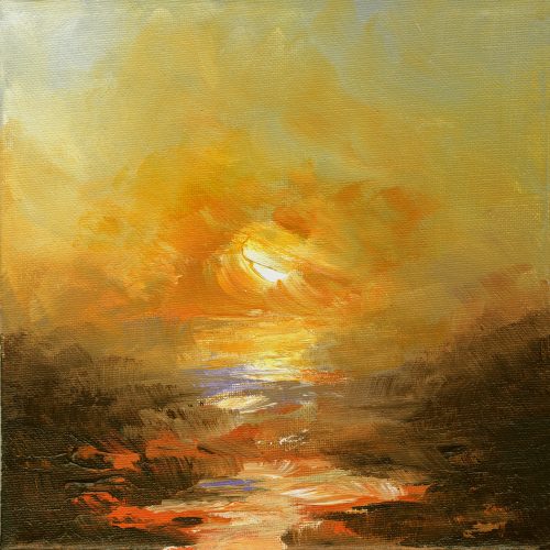 Opera d'arte contemporanea originale, Alchimia 23, 20 x 20 cm, paesaggio astratto di Luc Andrieux