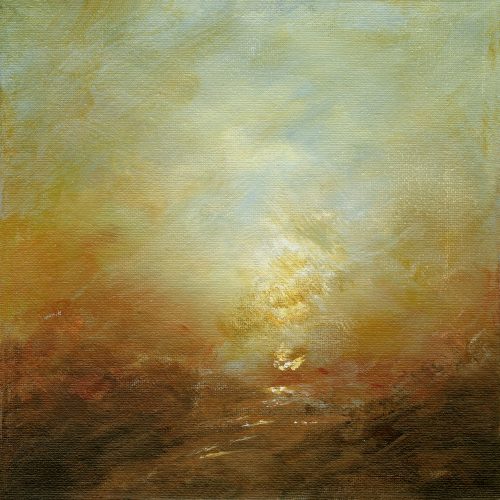 Opera d'arte contemporanea originale, Alchimia 25, 20 x 20 cm, paesaggio astratto di Luc Andrieux