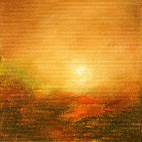 Opera d'arte contemporanea originale, Alchimia 27, 20 x 20 cm, paesaggio astratto di Luc Andrieux