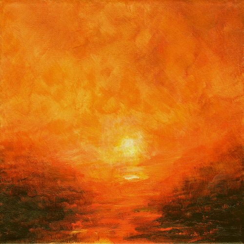 Opera d'arte contemporanea originale, Alchimia 29, 20 x 20 cm, paesaggio astratto di Luc Andrieux