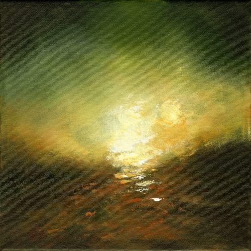 Opera d'arte contemporanea originale, Alchimia 31, 20 x 20 cm, paesaggio astratto di Luc Andrieux