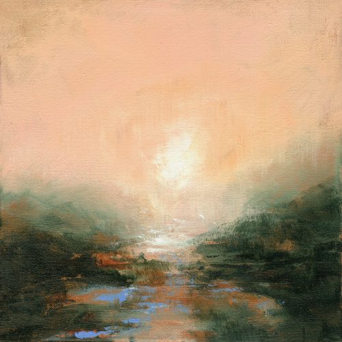 Opera d'arte contemporanea originale, Alchimia 32, 20 x 20 cm, paesaggio astratto di Luc Andrieux