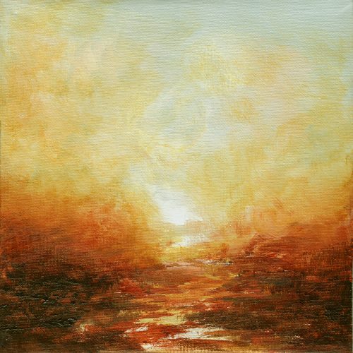Opera d'arte contemporanea originale, Alchimia 34, 20 x 20 cm, paesaggio astratto di Luc Andrieux